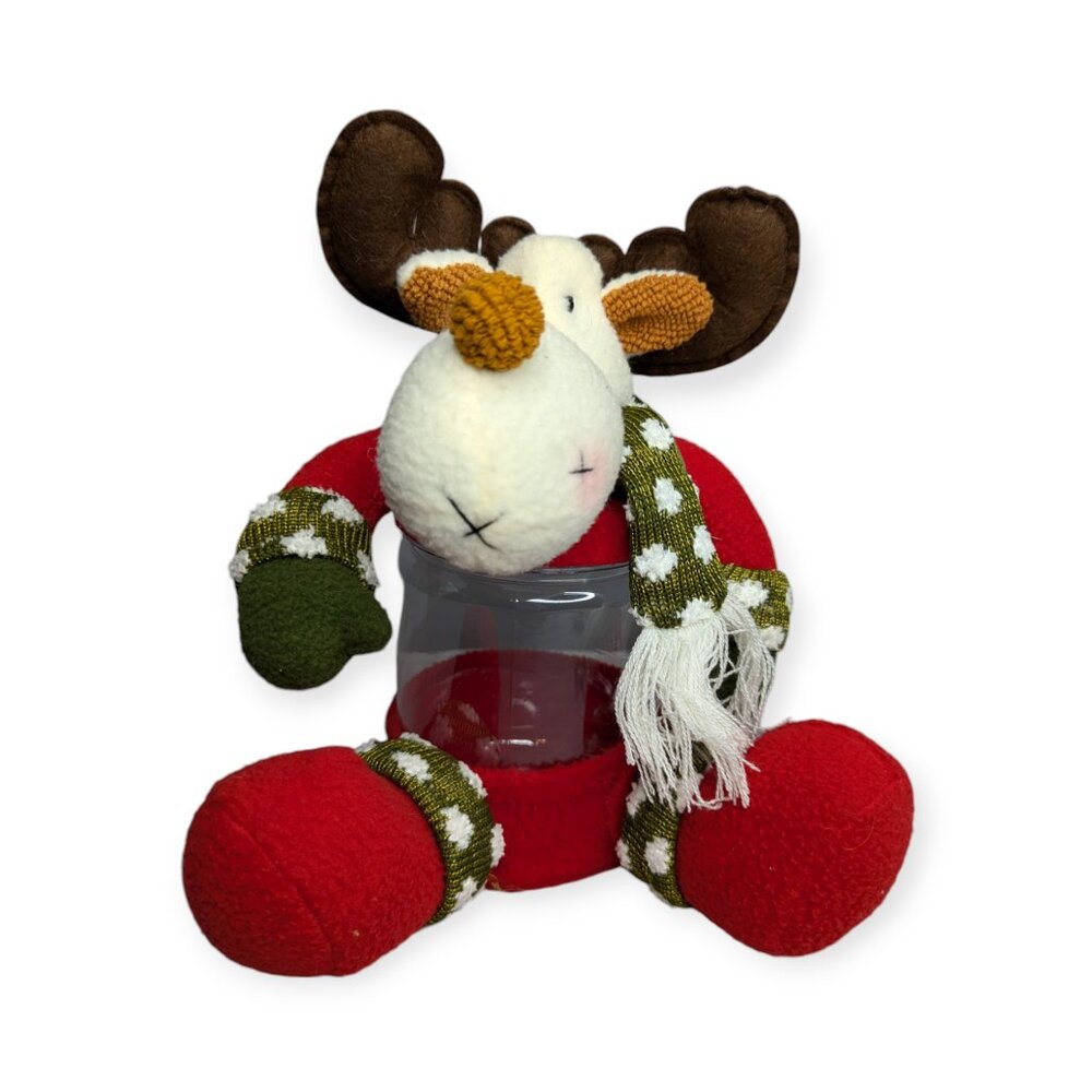 Christmas Moose Plush with Plastic Jar Body Holiday